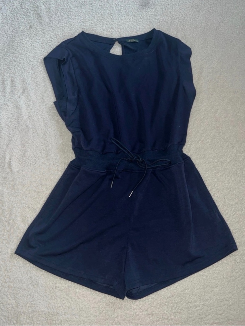 Sleeveless Navy Drawstring-Waist Romper